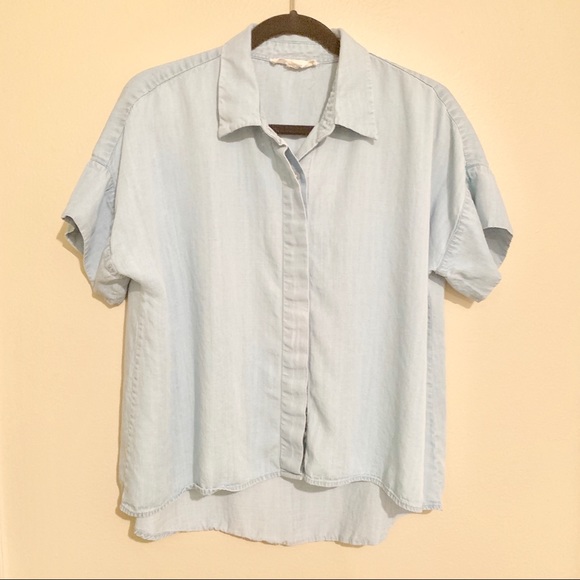 Lovestitch high low short sleeve button up cropped - Picture 1 of 5